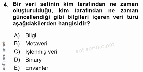 4. soru: Bir veri setinin kim tarafından ne zaman oluşturulduğu, kim tarafından ne zaman güncellendiği gibi bilgileri içeren v…