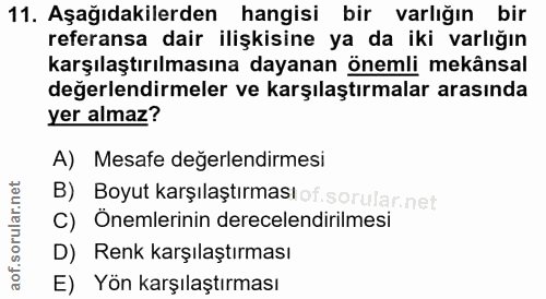 11. soru: Aşağıdakilerden hangisi bir varlığın bir referansa dair ilişkisine ya da iki varlığın karşılaştırılmasına dayanan öne…