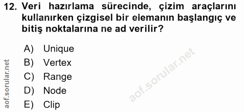 12. soru: Veri hazırlama sürecinde, çizim araçlarını kullanırken çizgisel bir elemanın başlangıç ve bitiş noktalarına ne ad ver…