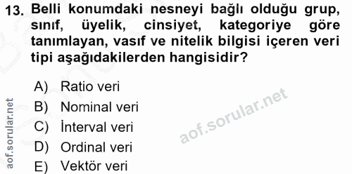 13. soru: Belli konumdaki nesneyi bağlı olduğu grup, sinif, üyelik, cinsiyet, kategoriye göre tanımlayan, vasıf ve nitelik bilg…
