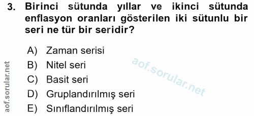 3. soru: Birinci sütunda yıllar ve ikinci sütunda enflasyon oranları gösterilen iki sütunlu bir seri ne tür bir seridir? A) Za…