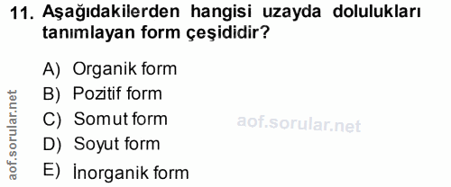 11. soru: Aşağıdakilerden hangisi uzayda dolulukları tanımlayan form çeşididir? A) Organik form rular.net B) Pozitif form C) So…