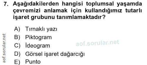 7. soru: Aşağıdakilerden hangisi toplumsal yaşamda çevremizi anlamak için kullandığımız tutarlı işaret grubunu tanımlamaktadır…