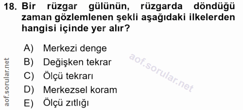 18. soru: Bir rüzgar gülünün, rüzgarda döndüğü zaman gözlemlenen şekli aşağıdaki ilkelerden hangisi içinde yer alır? A) Merkezi…