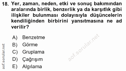 18. soru: Yer, zaman, neden, etki ve sonuç bakımından aralarında birlik, benzerlik ya da karşıtlık gibi ilişkiler bulunması dol…