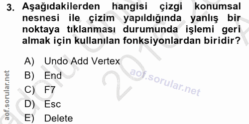 3. soru: Aşağıdakilerden hangisi çizgi konumsal nesnesi ile çizim yapıldığında yanlış bir noktaya tıklanması durumunda işlemi…