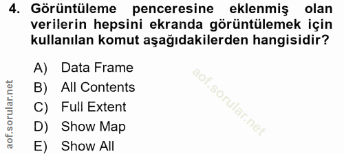4. soru: Görüntüleme penceresine eklenmiş olan verilerin hepsini ekranda görüntülemek için kullanılan komut aşağıdakilerden ha…