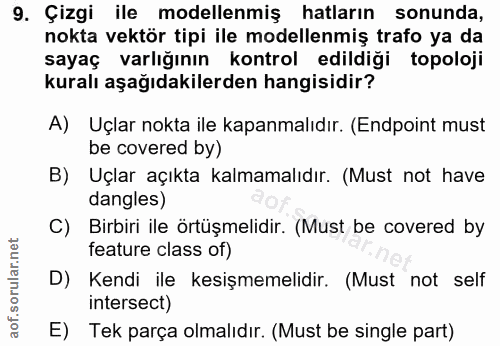 9. soru: Çizgi ile modellenmiş hatların sonunda, nokta vektör tipi ile modellenmiş trafo ya da sayaç varlığının kontrol edildi…