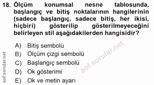 18. soru: Ölçüm konumsal nesne tablosunda, başlangıç ve bitiş noktalarının hangilerinin (sadece başlangıç, sadece bitiş, her ik…