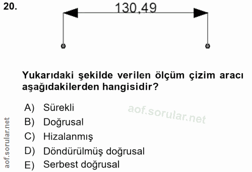 20. soru: 130,49 Yukarıdaki şekilde verilen ölçüm çizim aracı aşağıdakilerden hangisidir? A) Sürekli B) Doğrusal C) Hizalanmış…