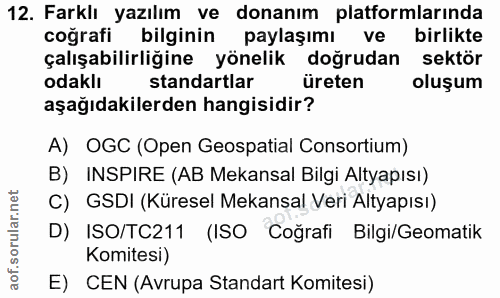 12. soru: Farklı yazılım ve donanım platformlarında cografi bilginin paylaşımı ve birlikte çalışabilirliğine yönelik doğrudan s…