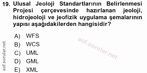 19. soru: Ulusal Jeoloji Standartlarının Belirlenmesi Projesi çerçevesinde hazırlanan jeoloji, hidrojeoloji ve jeofizik uygulam…