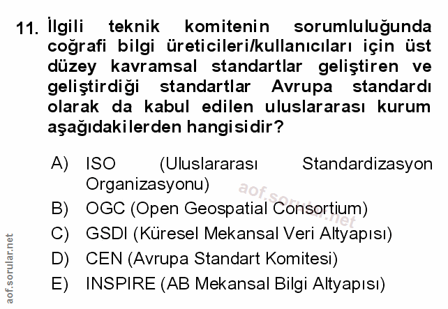 11. soru: İlgili teknik komitenin sorumluluğunda coğrafi bilgi üreticileri/kullanıcıları için üst düzey kavramsal standartlar g…