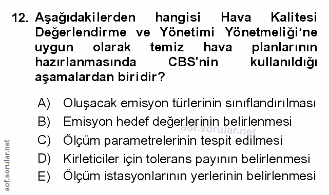 12. soru: Aşağıdakilerden hangisi Hava Kalitesi Değerlendirme ve Yönetimi Yönetmeliği'ne uygun olarak temiz hava planlarının ha…