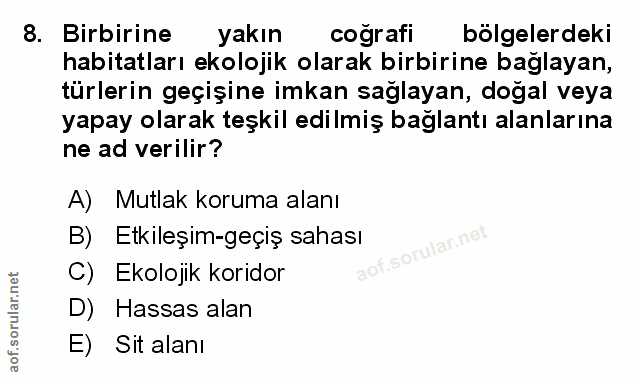 8. soru: Birbirine yakın cografi bolgelerdeki habitatları ekolojik olarak birbirine baglayan, türlerin geçişine imkan sağlayan…