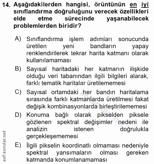 14. soru: Aşağıdakilerden hangisi, örüntünün en iyi sınıflandırma doğruluğunu verecek özellikleri elde etme sürecinde yaşanabil…