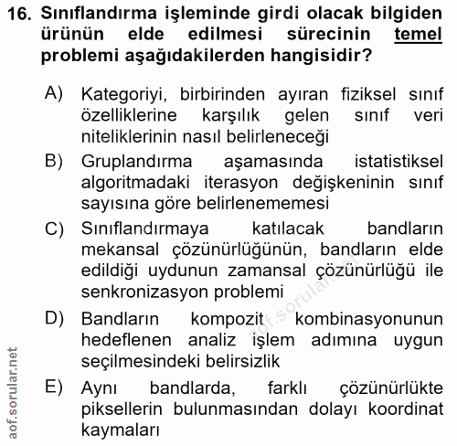 16. soru: Sınıflandırma işleminde girdi olacak bilgiden ürünün elde edilmesi sürecinin temel problemi aşağıdakilerden hangisidi…