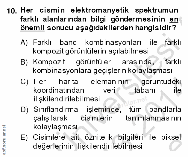 10. soru: Her cismin elektromanyetik spektrumun farklı alanlarından bilgi gondermesinin en önemli sonucu aşağıdakilerden hangis…