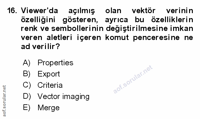 16. soru: Viewer'da açılmış olan vektör verinin özelliğini gösteren, ayrıca bu özelliklerin renk ve sembollerinin değiştirilmes…