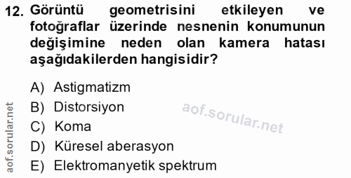 12. soru: Görüntü geometrisini etkileyen ve fotoğraflar üzerinde nesnenin konumunun değişimine neden olan kamera hatası aşağıda…