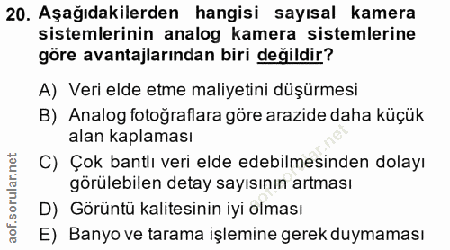 20. soru: Aşağıdakilerden hangisi sayısal kamera sistemlerinin analog kamera sistemlerine göre avantajlarından biri değildir? A…