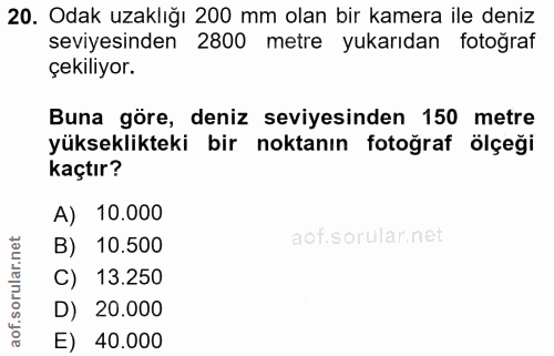 20. soru: Odak uzaklığı 200 mm olan bir kamera ile deniz seviyesinden 2800 metre yukarıdan fotoğraf çekiliyor. Buna göre, deniz…