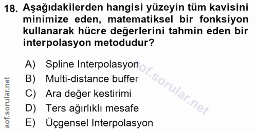 18. soru: Aşağıdakilerden hangisi yüzeyin tüm kavisini minimize eden, matematiksel bir fonksiyon kullanarak hücre değerlerini t…