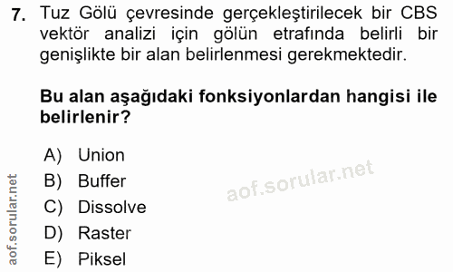 7. soru: Tuz Gölü çevresinde gerçekleştirilecek bir CBS vektör analizi için gölün etrafinda belirli bir genişlikte bir alan be…
