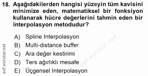 18. soru: Aşağıdakilerden hangisi yüzeyin tüm kavisini minimize eden, matematiksel bir fonksiyon kullanarak hücre değerlerini t…
