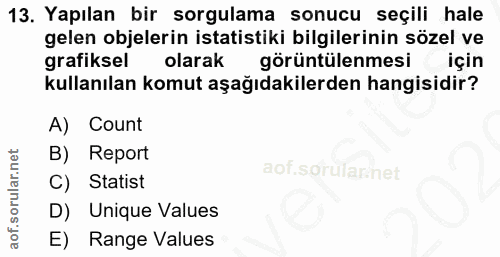 13. soru: Yapılan bir sorgulama sonucu seçili hale gelen objelerin istatistiki bilgilerinin sözel ve grafiksel olarak görüntüle…