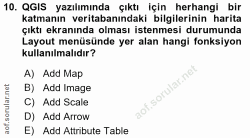 10. soru: QGIS yazılımında çıktı için herhangi bir katmanın veritabanındaki bilgilerinin harita çıktı ekranında olması istenmes…