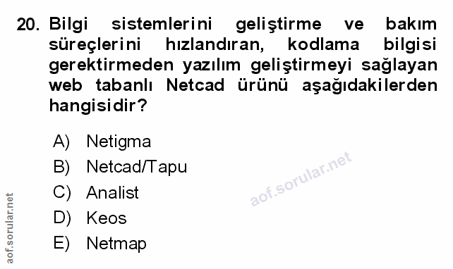 20. soru: Bilgi sistemlerini geliştirme ve bakım süreçlerini hızlandıran, kodlama bilgisi gerektirmeden yazılım geliştirmeyi sa…