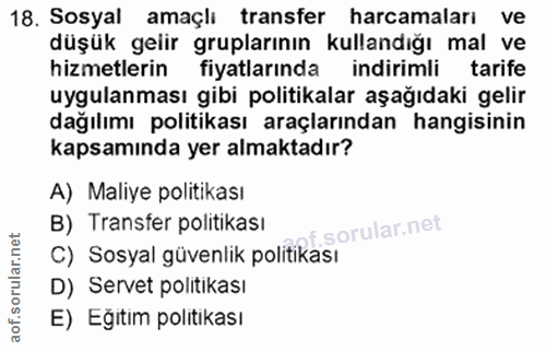 18. soru: Sosyal amaçlı transfer harcamaları ve düşük gelir gruplarının kullandığı mal ve hizmetlerin fiyatlarında indirimli ta…