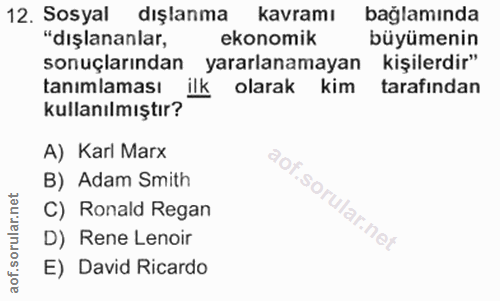 12. soru: Sosyal dışlanma kavramı bağlamında "dışlananlar, ekonomik büyümenin sonuçlarından yararlanamayan kişilerdir" tanımlam…