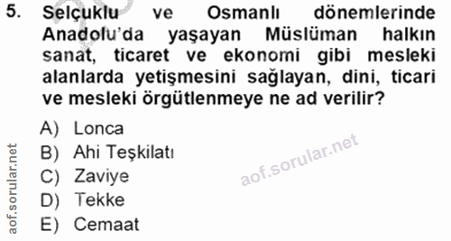 5. soru: Selçukle ve Osmanlı dönemlerinde Anadolu'da yaşayan Müslüman halkın sanat, ticaret ve ekonomi gibi mesleki alanlarda…