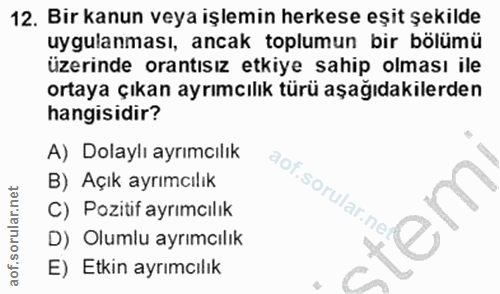 12. soru: Bir kanun veya işlemin herkese eşit şekilde uygulanması, ancak toplumun bir bölümü üzerinde orantısız etkiye sahip ol…