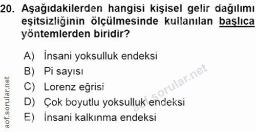 20. soru: Aşağıdakilerden hangisi kişisel gelir dağılımı eşitsizliginin ölçülmesinde kuilanılan başlıca yöntemlerden biridir? A…
