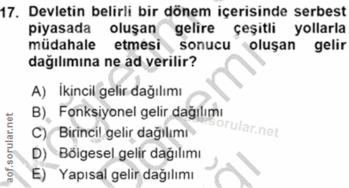 17. soru: Devletin belirli bir dönem içerisinde serbest piyasada oluşan gelire çeşitli yollarla müdahale etmesi sonucu oluşan g…