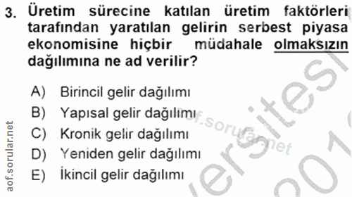 3. soru: co Üretim sürecine katılan üretim faktörleri tarafından yaratılan gelirin serbest piyasa ekonomisine hiçbir müdahale…