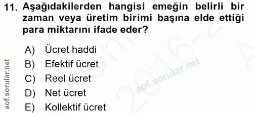 11. soru: Aşağıdakilerden hangisi emeğin belirli bir zaman veya üretim birimi başına elde ettiği para miktarını ifade eder? A)…