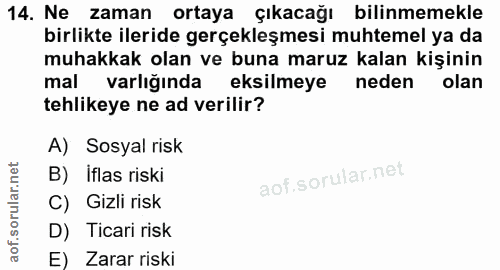 14. soru: Ne zaman ortaya çıkacağı bilinmemekle birlikte ileride gerçekleşmesi muhtemel ya da muhakkak olan ve buna maruz kalan…
