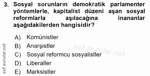 3. soru: Sosyal sorunların demokratik parlamenter yöntemlerle, kapitalist düzeni aşan sosyal reformlarla aşılacağına inananlar…
