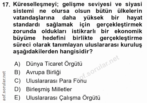 17. soru: Küreselleşmeyi; gelişme seviyesi ve siyasi sistemi ne olursa olsun bütün ülkelerin vatandaşlarına daha yüksek bir hay…