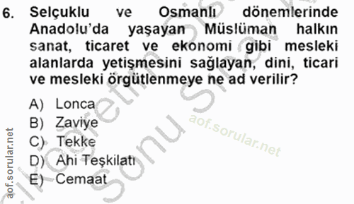 6. soru: Selçuklu ve Osmanlı/ dönemlerinde Anadolu'da yaşayan Müslüman halkın sanat, ticaret ve ekonomi gibi mesleki alanlarda…