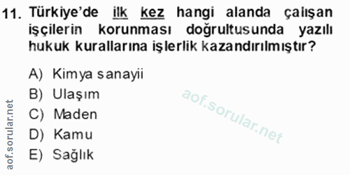 11. soru: Türkiye'de ilk kez hangi alanda çalışan işçilerin korunması doğrultusunda yazılı hukuk kurallarına işlerlik kazandırı…