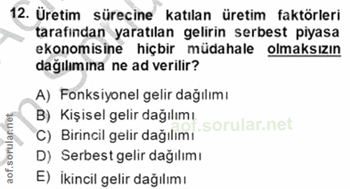 12. soru: Üretim sürecine katılan üretim faktörleri tarafindan yaratılan gelirin serbest piyasa ekonomisine hiçbir müdahale olm…