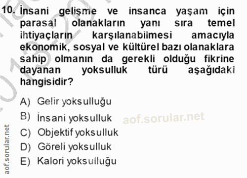 10. soru: İnsani gelişme ve insanca yaşam için parasal olanakların yanı sira temel ihtiyaçların karşılanabilmesi amacıyla ekono…