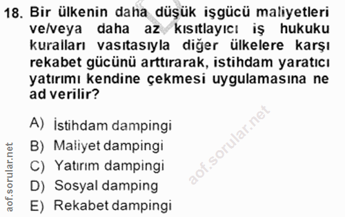 18. soru: Bir ülkenin daha düşük işgücü maliyetleri ve/veya daha az kısıtlayıcı iş hukuku kuralları vasıtasıyla diğer ülkelere…