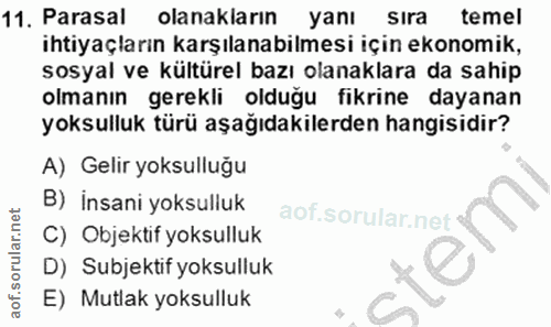11. soru: Parasal olanakların yanı sira temel ihtiyaçların karşılanabilmesi için ekonomik, sosyal ve kültürel bazı olanaklara d…
