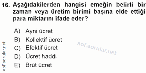 16. soru: Aşağıdakilerden hangisi emeğin belirli bir zaman veya üretim birimi başına elde ettiği para miktarını ifade eder? A)…